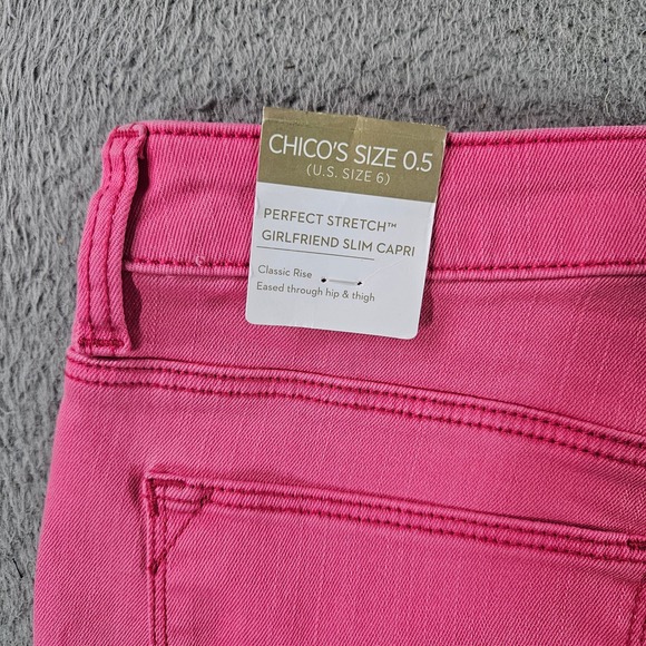 Chico's Pants - Chicos Perfect Stretch Girlfriend Slim Capri Pink Frayed Hem Pants 0.5 US 6 NEW